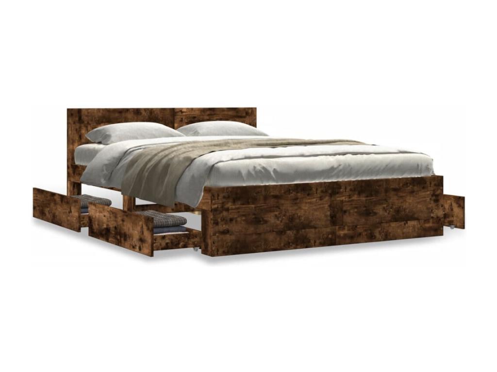 Cadre de lit et tête de lit sans matelas chêne fumé 120x200 cm 00921GFVX