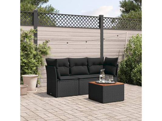 Salon de jardin 4 pcs avec coussins noir résine tressée 12142ZLJY