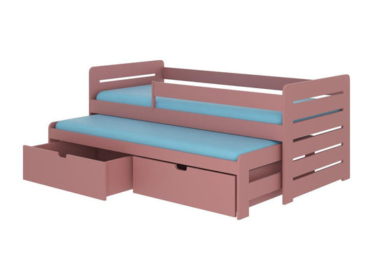 Lit gigogne rose 2 couchages 90x200 avec 2 coffres de rangement Solale 22300LQYX