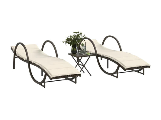 Chaises longues lot de 2 avec table marron résine tressée 21037MRAV