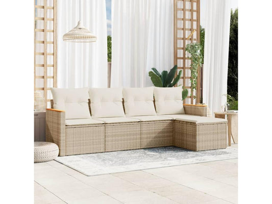 Salon de jardin avec coussins 5 pièces beige résine tressée 14640BOOB