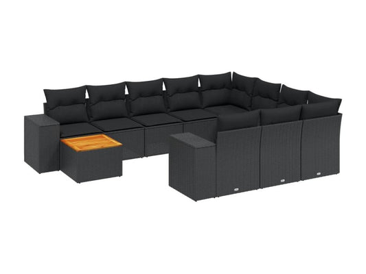 Salon de jardin 11 pcs avec coussins noir résine tressée 82920PQBU