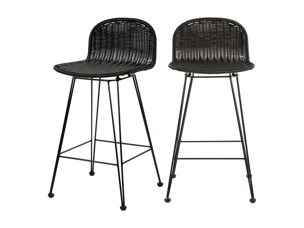 Chaise de bar mi-hauteur 63 cm en résine tressée noire lot de 2 - Artvivrestore 79024YWYP