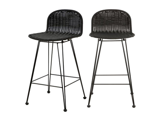 Chaise de bar mi-hauteur 63 cm en résine tressée noire lot de 2 - Artvivrestore 79024YWYP