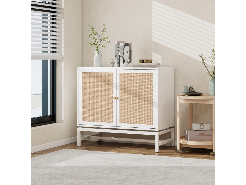 Armoire de rangement suspendue en rotin naturel avec portes doubles d140cm×h75cm 73100RCCM