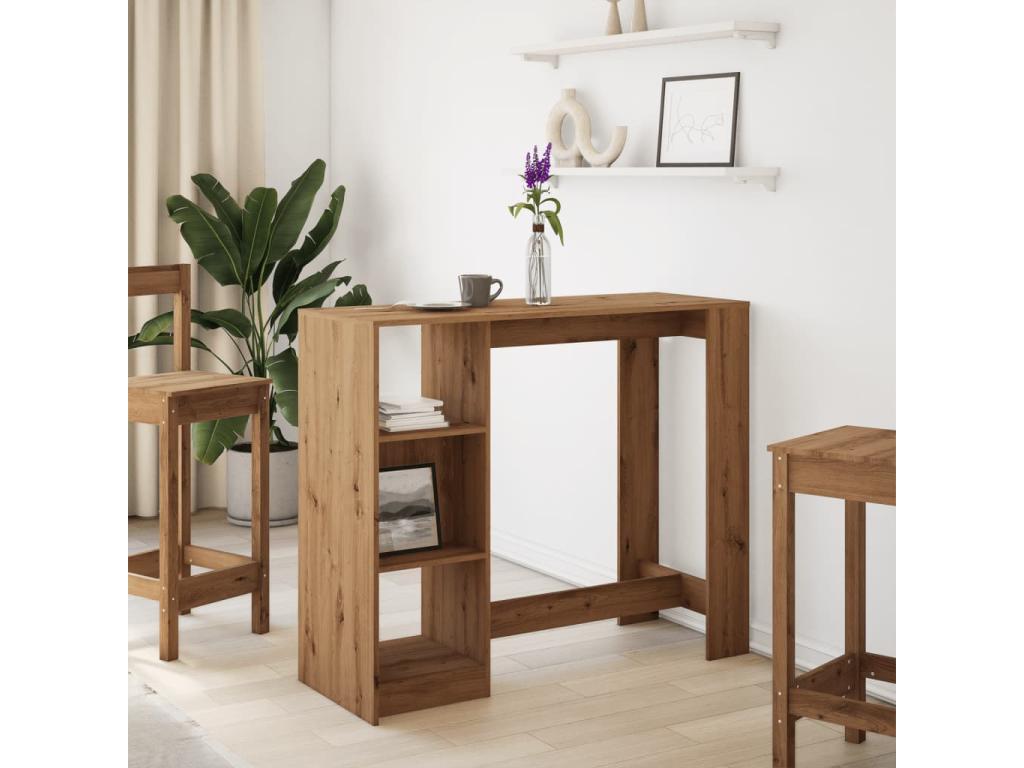 Table de bar avec étagère chêne artisanal bois d'ingénierie 20291LCEP