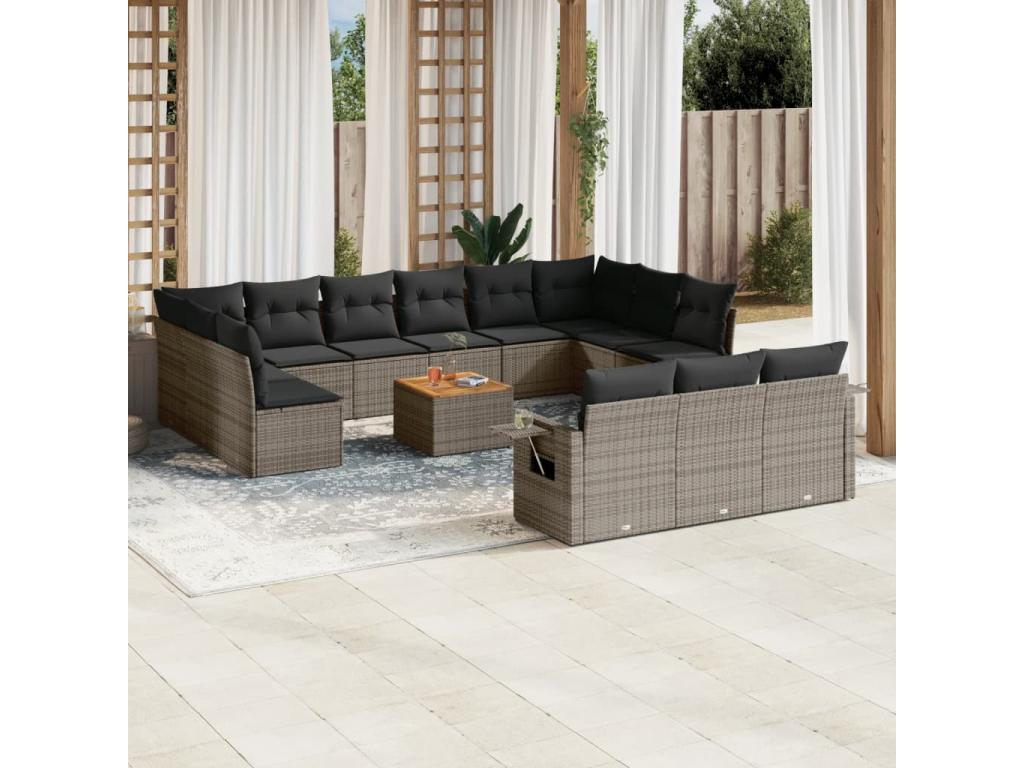 Salon de jardin avec coussins 14 pcs gris résine tressée 13919CIMC