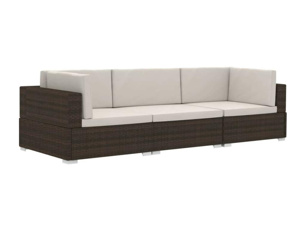 Salon de jardin 3 pcs avec coussins Résine tressée Marron 2 55388DBOQ