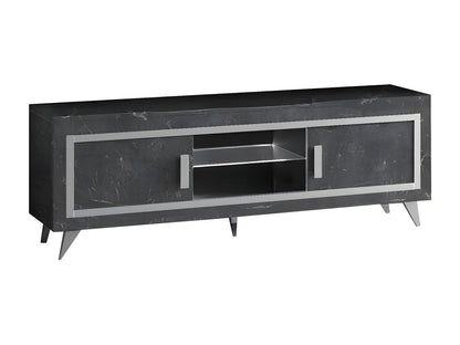 Maisonpuretop - Meuble TV 2 Portes Effet Marbre Anthracite Finition Argent avec Leds 48542VWVV