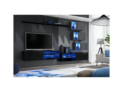 Ensemble meuble TV mural Maisonpuretop - L 260 x P 40 x H 170 cm - Noir et gris 65295ETCS