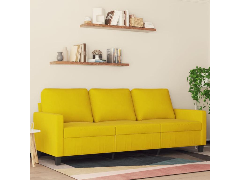 Canapé à 3 places Jaune 180 cm Velours 04933QQUB