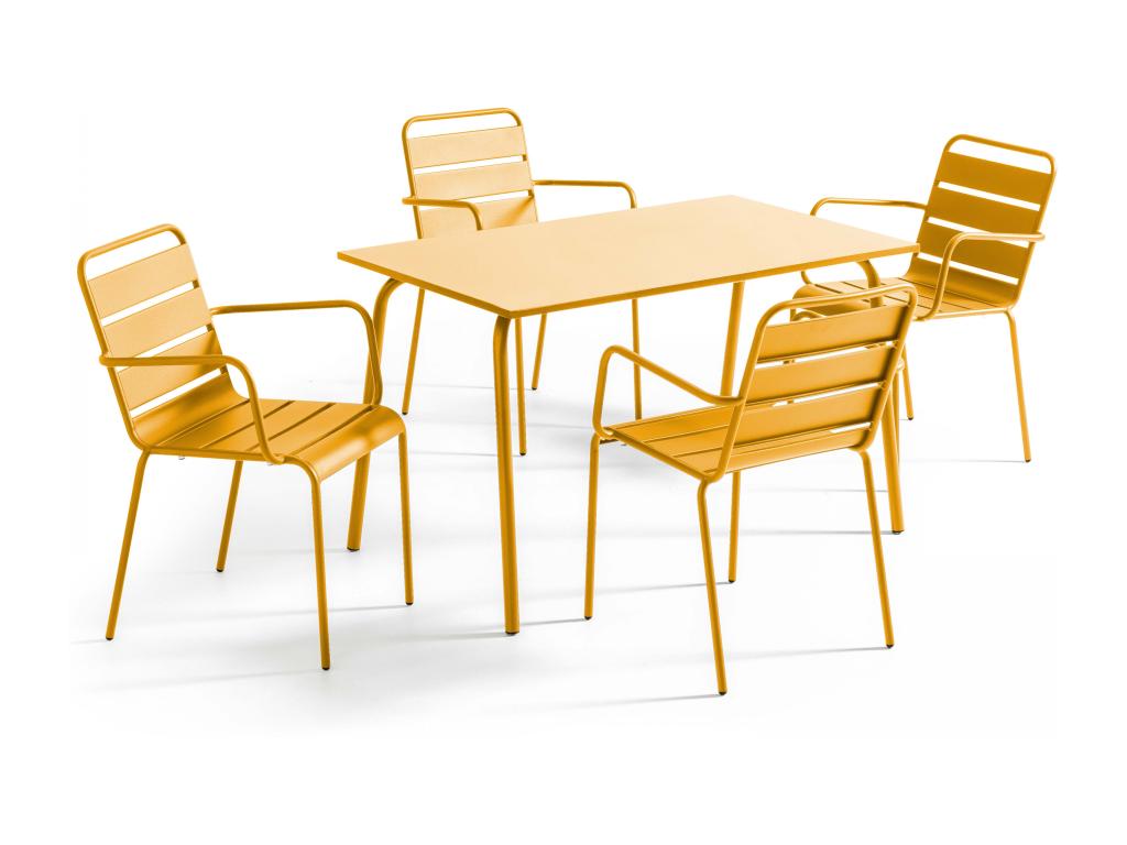 Ensemble table de jardin et 4 fauteuils en métal jaune - Maisonpuretop 48730CGAI