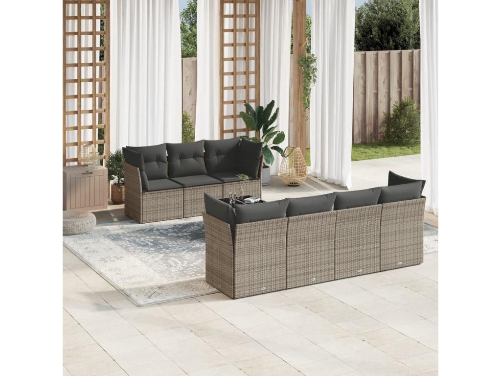 Salon de jardin 8 pcs avec coussins gris résine tressée 89877AVUI