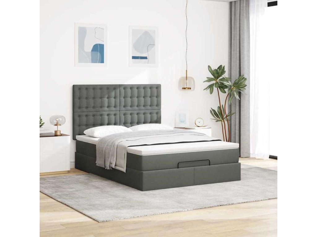 Cadre de lit Maisonpuretop avec matelas gris foncé 140x200 cm tissu 53893ZINU