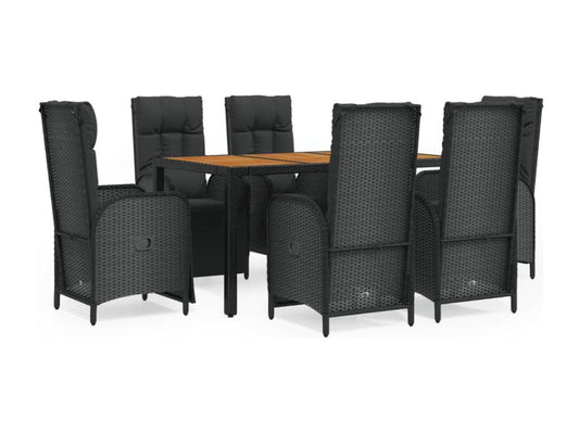 Ensemble à manger de jardin coussins 7pcs Noir Résine tressée 53171DAXU
