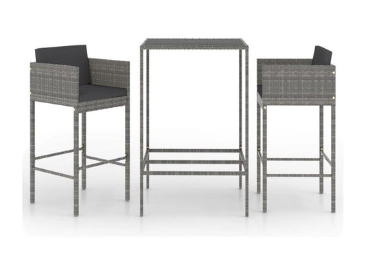 Ensemble de bar de jardin 3 pcs et coussins Résine tressée Gris 70881OEKA