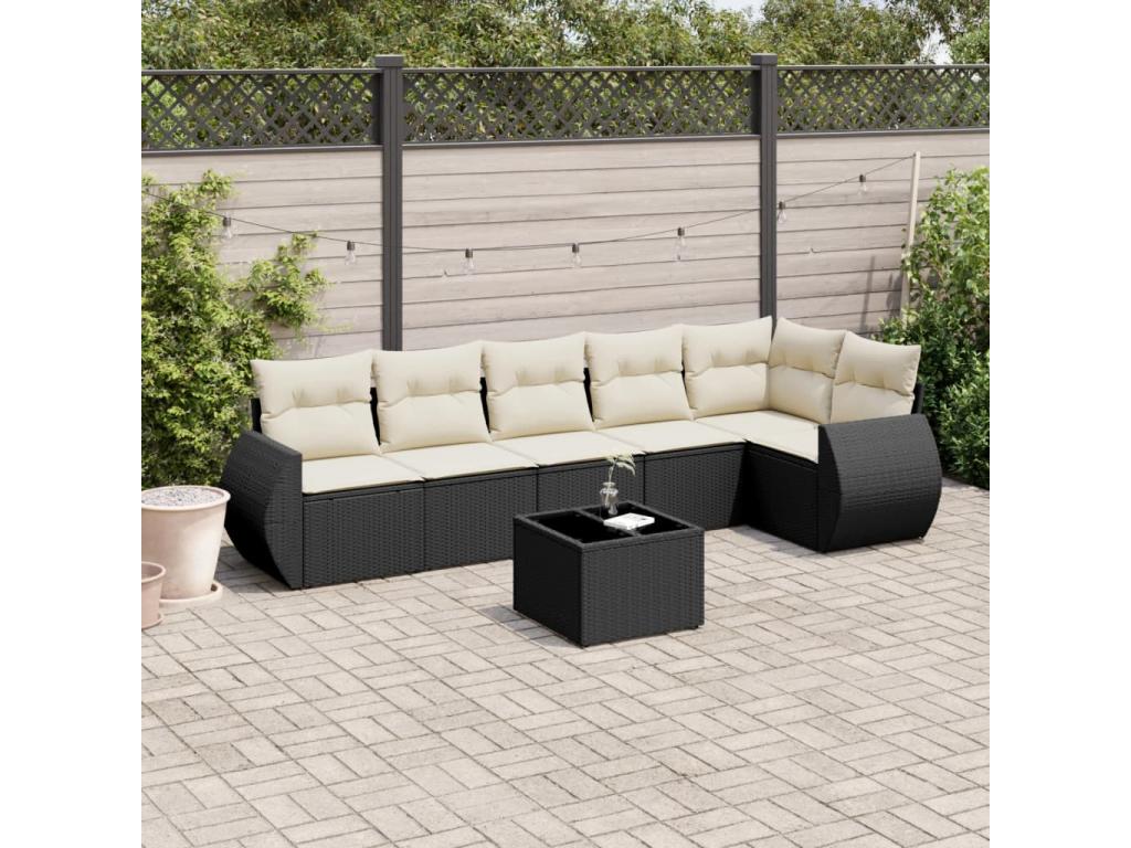 Salon de jardin 7 pcs avec coussins noir résine tressée 77748CEHC