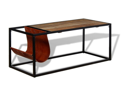Table basse avec porte-revues Cuir véritable 110x50x45 60669OEVD