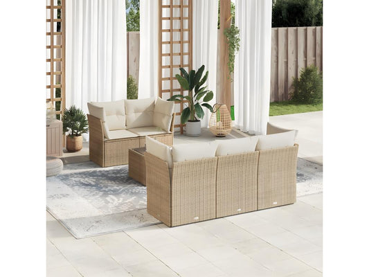 Salon de jardin avec coussins 6 pcs beige résine tressée 23645RJTC