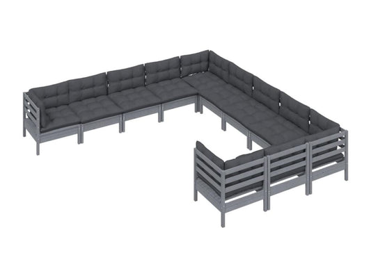 Salon de jardin 11 pièces avec coussins Gris Bois de pin 86021UYHQ