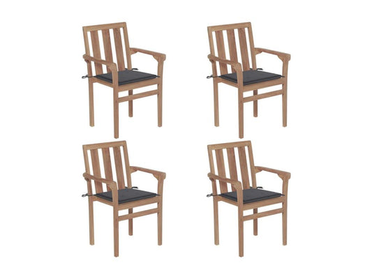 Chaises de jardin empilables avec coussins 4 pcs Teck solide 23 51631BJIA