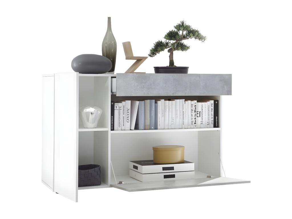 Buffet 1 tiroir et 2 portes collection Maisonpuretop coloris blanc effet béton idéal dans votre salon 80741AIDU