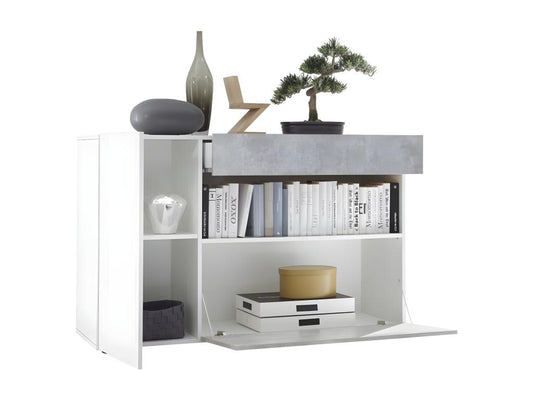 Buffet 1 tiroir et 2 portes collection Maisonpuretop coloris blanc effet béton idéal dans votre salon 80741AIDU