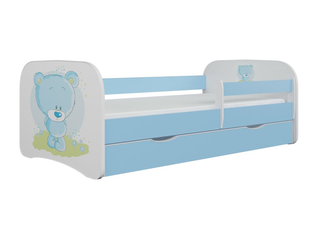 Lit enfant bleu nounours avec sommiers et barrière de sécurité amovible Maisonpuretop-Matelas mousse-70x140-Tiroirs Avec tiroir 48815GRQJ