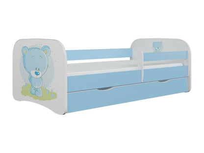Lit enfant bleu nounours avec sommiers et barrière de sécurité amovible Maisonpuretop-Matelas mousse-70x140-Tiroirs Avec tiroir 48815GRQJ