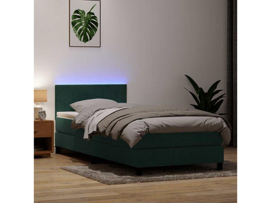 Sommier à Maisonpuretop de lit et matelas vert foncé 90x210 cm velours 98228FZFT