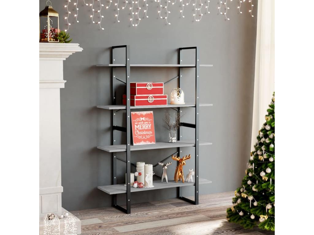 Bibliothèque à 4 niveaux Gris béton 100x30x140 24138WEGZ