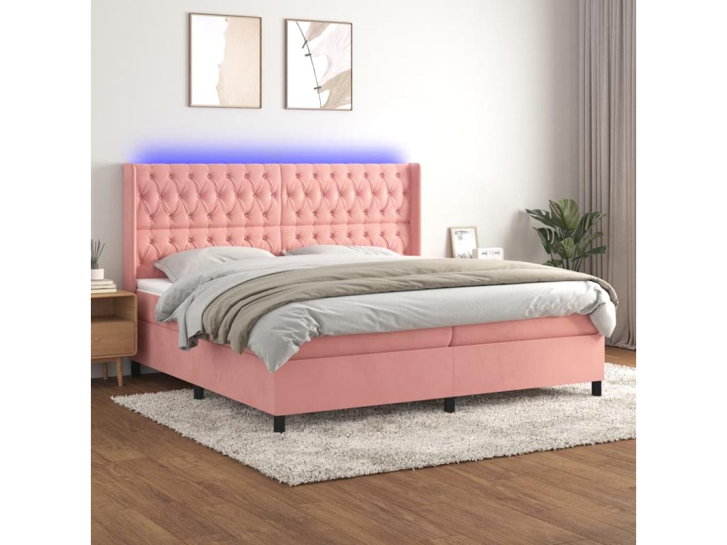 Sommier à Maisonpuretop de lit matelas et LED Rose 200x200 cm Velours 47228ZXNR