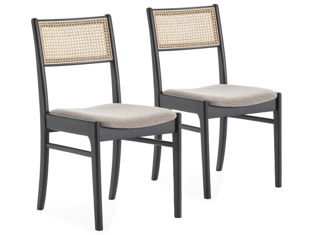 Pack de 2 chaises Maisonpuretop Couleur Noir Wash Bois Massif et Rotin naturel 44002XSZF