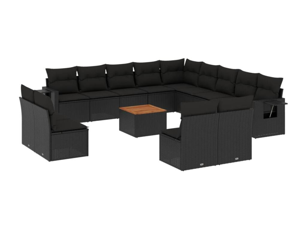 Salon de jardin avec coussins 14 pcs noir résine tressée 48102TVPT