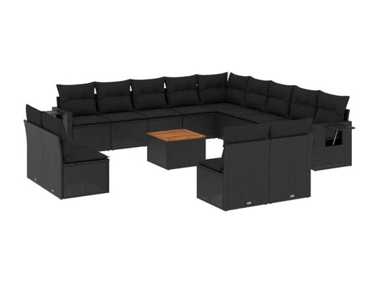 Salon de jardin avec coussins 14 pcs noir résine tressée 48102TVPT