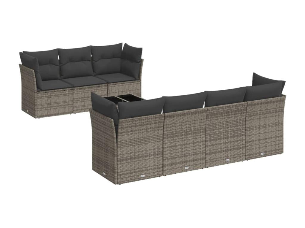 Salon de jardin 8 pcs avec coussins gris résine tressée 89877AVUI