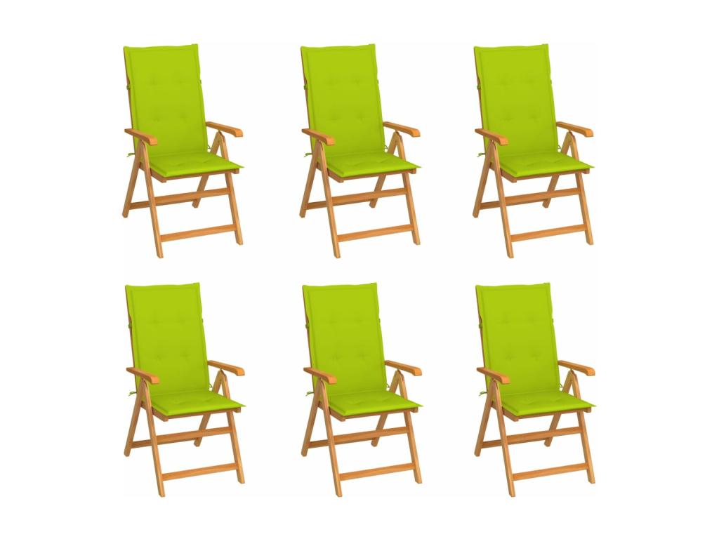 Chaises de jardin 6 pièces avec coussins vert vif Bois de teck 11725ZIUA