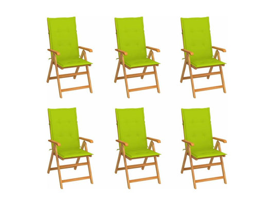 Chaises de jardin 6 pièces avec coussins vert vif Bois de teck 11725ZIUA