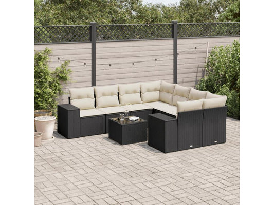 Salon de jardin 9 pcs avec coussins noir résine tressée 06636HLDN