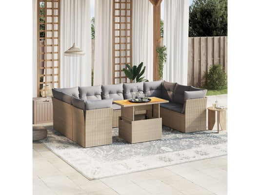 Salon de jardin avec coussins 10 pièces beige résine tressée 51176RUBU