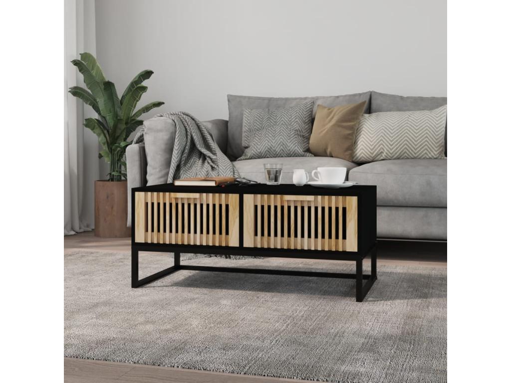 Table basse noire 80x40x35 cm Bois d'ingénierie et fer 14239RHYC