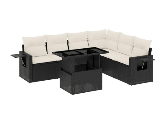 Salon de jardin 7 pièces avec coussins noir résine tressée 25604XWCJ