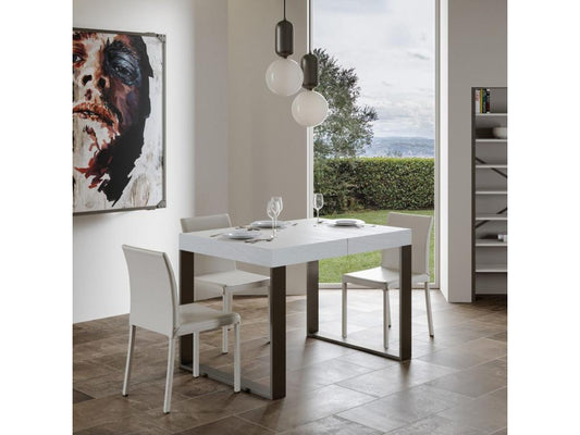 Table extensible 90x140/244 cm Tecno Frêne Blanc cadre Anthracite 18235LITL