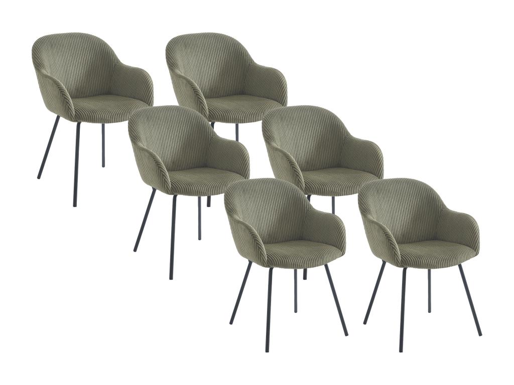 Lot de 6 chaises avec accoudoirs en velours imprimé et métal noir - Kaki - Maisonpuretop 47590XHNX