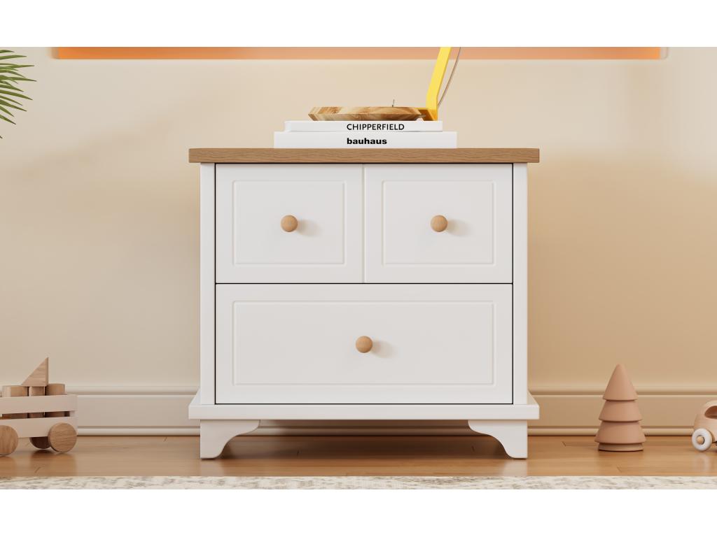 Table de chevet avec 2 tiroirs - 60x40x51,5 cm - pieds de belle facture - MDF aggloméré - blanc naturel 44187EVCU