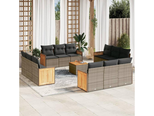 Salon de jardin avec coussins 13 pcs gris résine tressée 60873FCHS