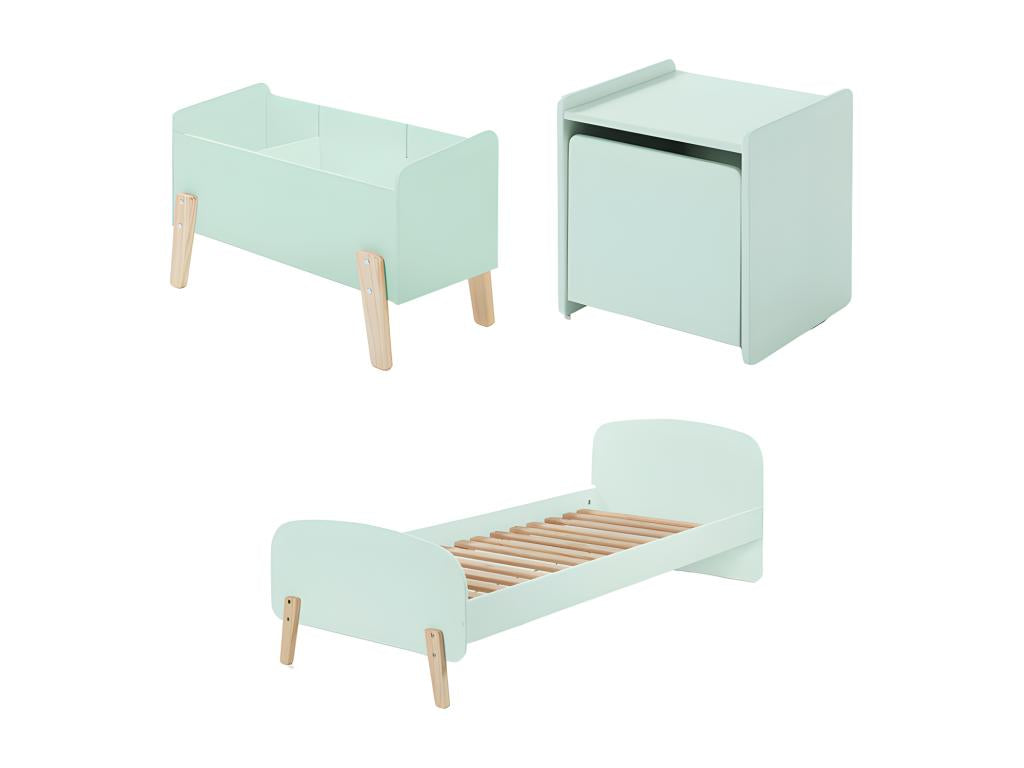 Pack - Lit Enfant Chevet / Coffre Artvivrestore 90x200cm Vert Menthe 95862GWBH