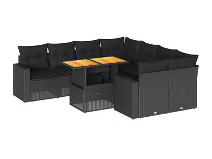 Salon de jardin 9 pcs avec coussins noir résine tressée 60869MYEY