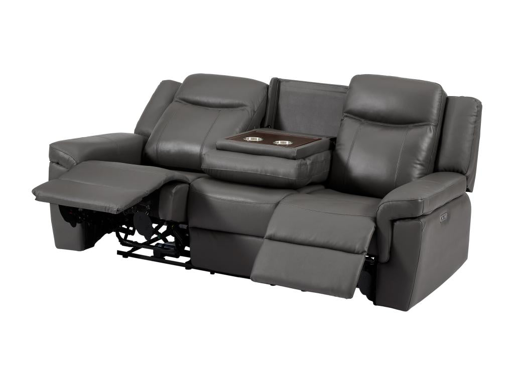 Canapé 3 places Maisonpuretop électrique en cuir gris avec tablette Maisonpuretop 29588CAXF