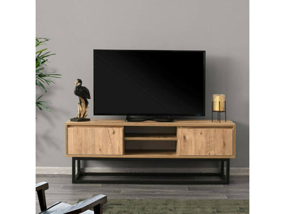 Meuble TV Maisonpuretop Buffet de salon Armoire basse pour TV Base murale de rangement 140x40h50 cm Noir et Chêne 13649GPUQ